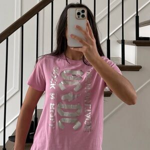 abercrombie kids Pink Tee with Metallic Silver AC/DC Logo
